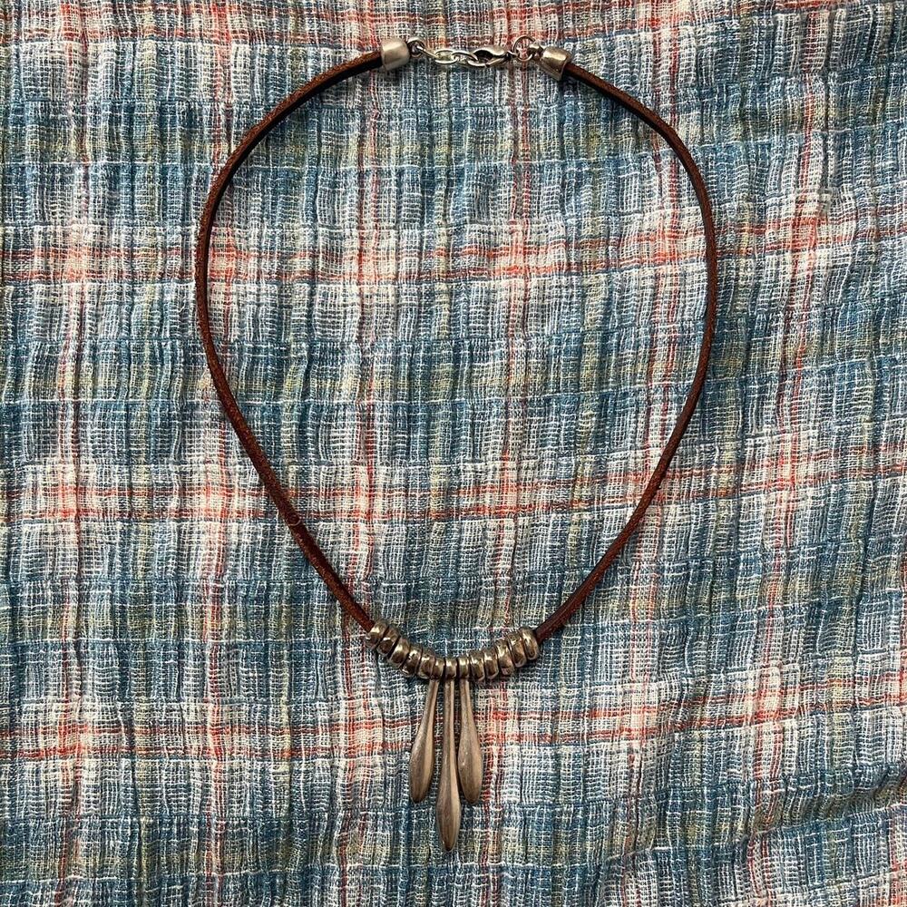 Sundance Living Boho Necklace Brown Leather Cord Sterling Silver Beads Drops ✨